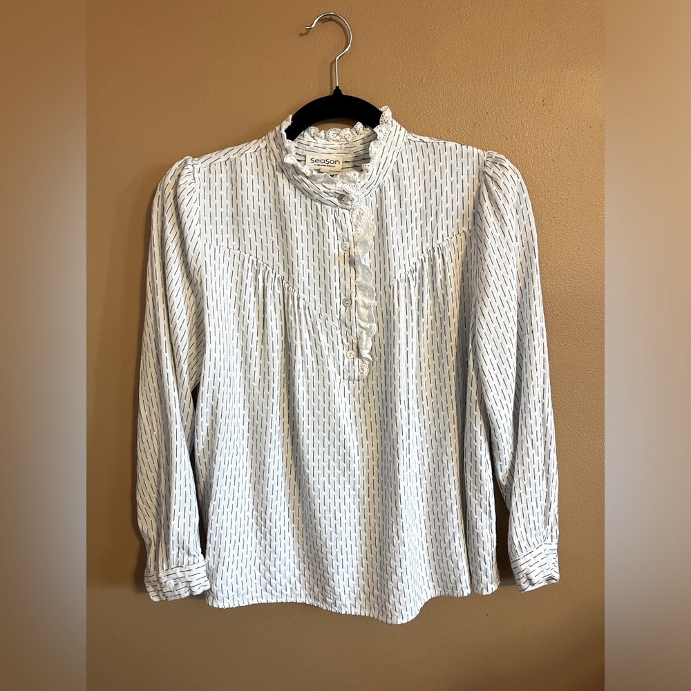 100% Cotton Dainty Women’s Blouse Long Sleeve Button Up With Ruffles